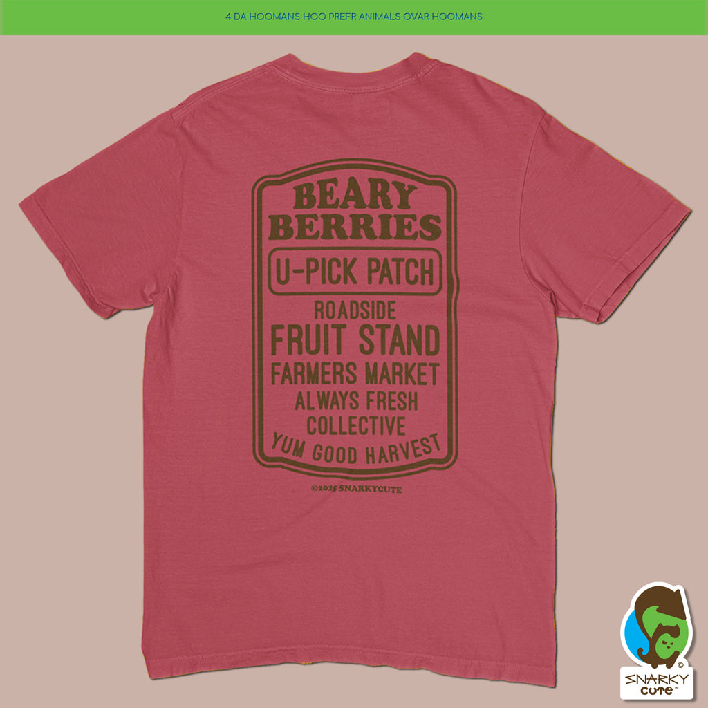 Cranberry Bear Fruit Stand T-Shirt – Comfort Colors Crimson Tee with Front & Back Print