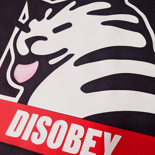 Disobey Cat Shepard Fairey Obey Giant Parody Black Boxy Hoodie