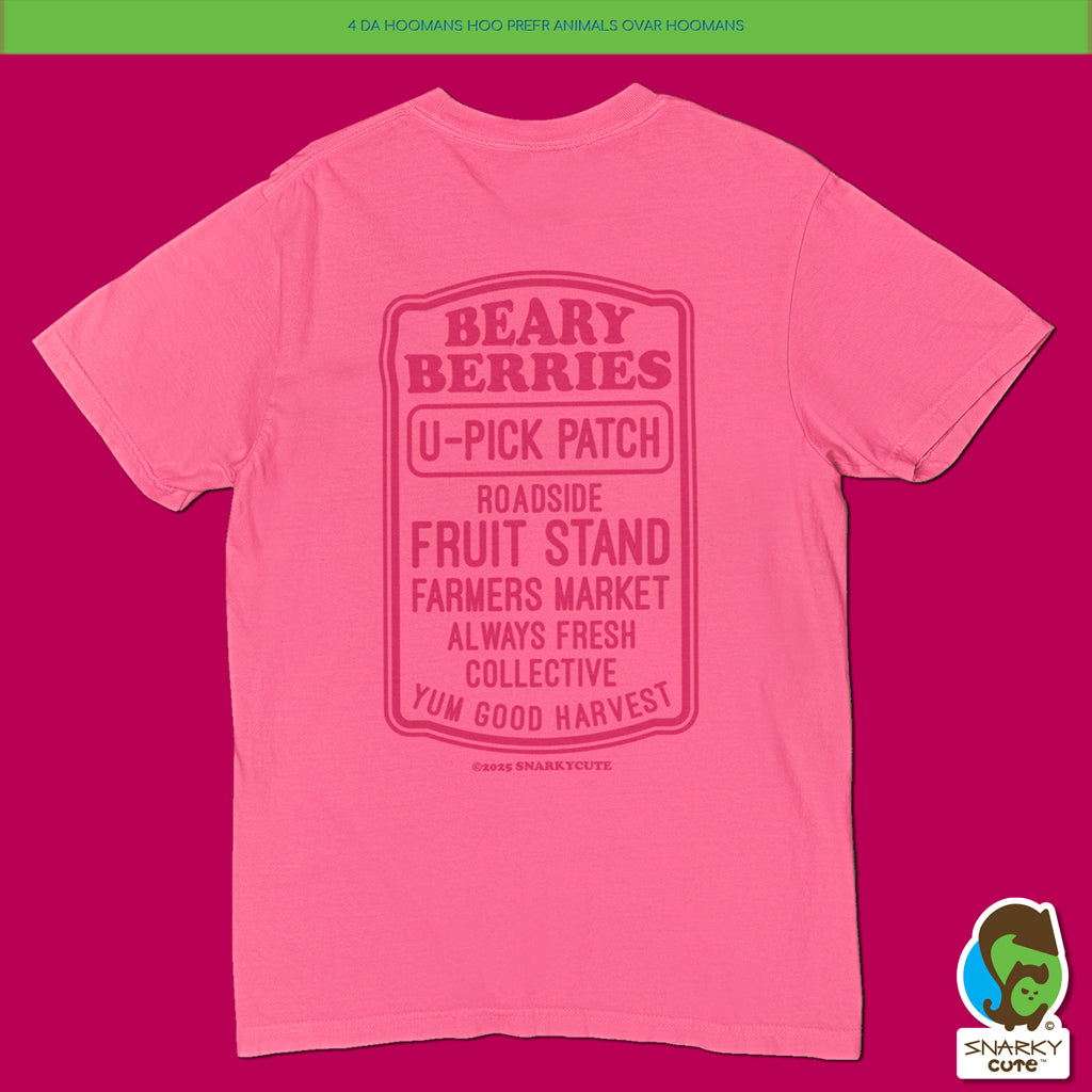 Raspberry Bear Fruit Stand T-Shirt – Comfort Colors Crunchberry Tee with Front & Back Print