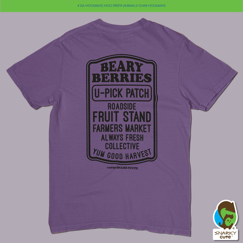 Blackberry Bear Fruit Stand T-Shirt – Comfort Colors Grape Tee with Front & Back Print