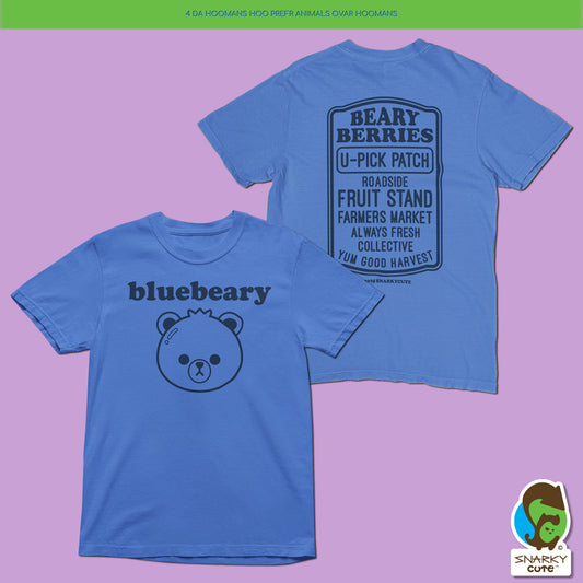 Blueberry Bear Fruit Stand T-Shirt – Comfort Colors Mystic Blue Tee with Front & Back Print