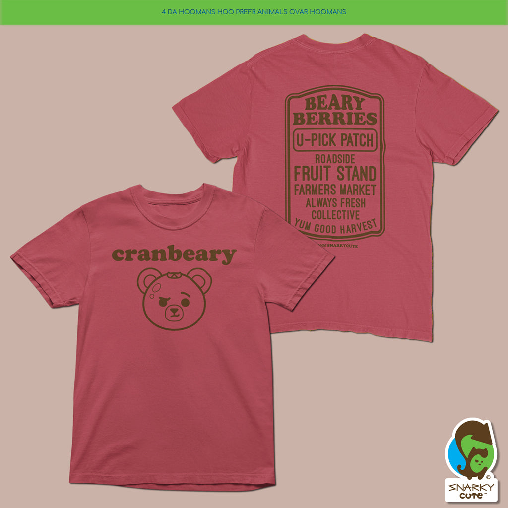 Cranberry Bear Fruit Stand T-Shirt – Comfort Colors Crimson Tee with Front & Back Print