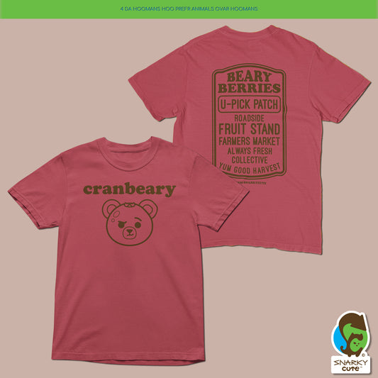 Cranberry Bear Fruit Stand T-Shirt – Comfort Colors Crimson Tee with Front & Back Print