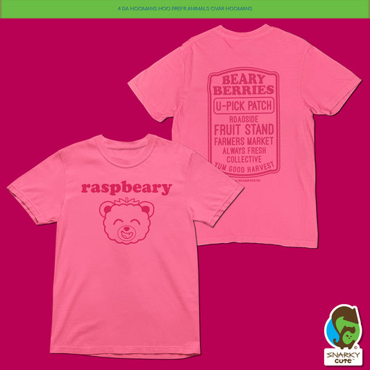 Raspberry Bear Fruit Stand T-Shirt – Comfort Colors Crunchberry Tee with Front & Back Print