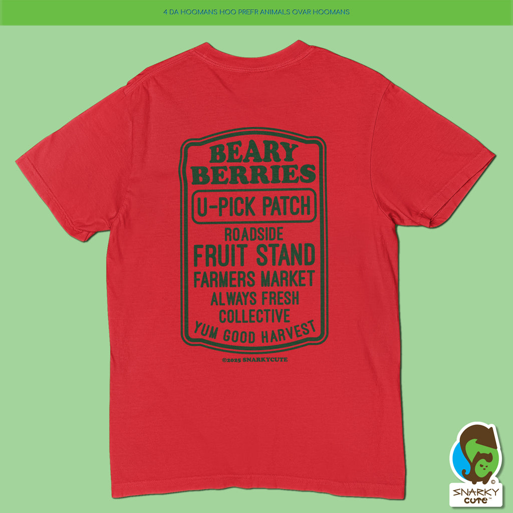Strawberry Bear Fruit Stand T-Shirt – Comfort Colors Red Tee with Front & Back Print