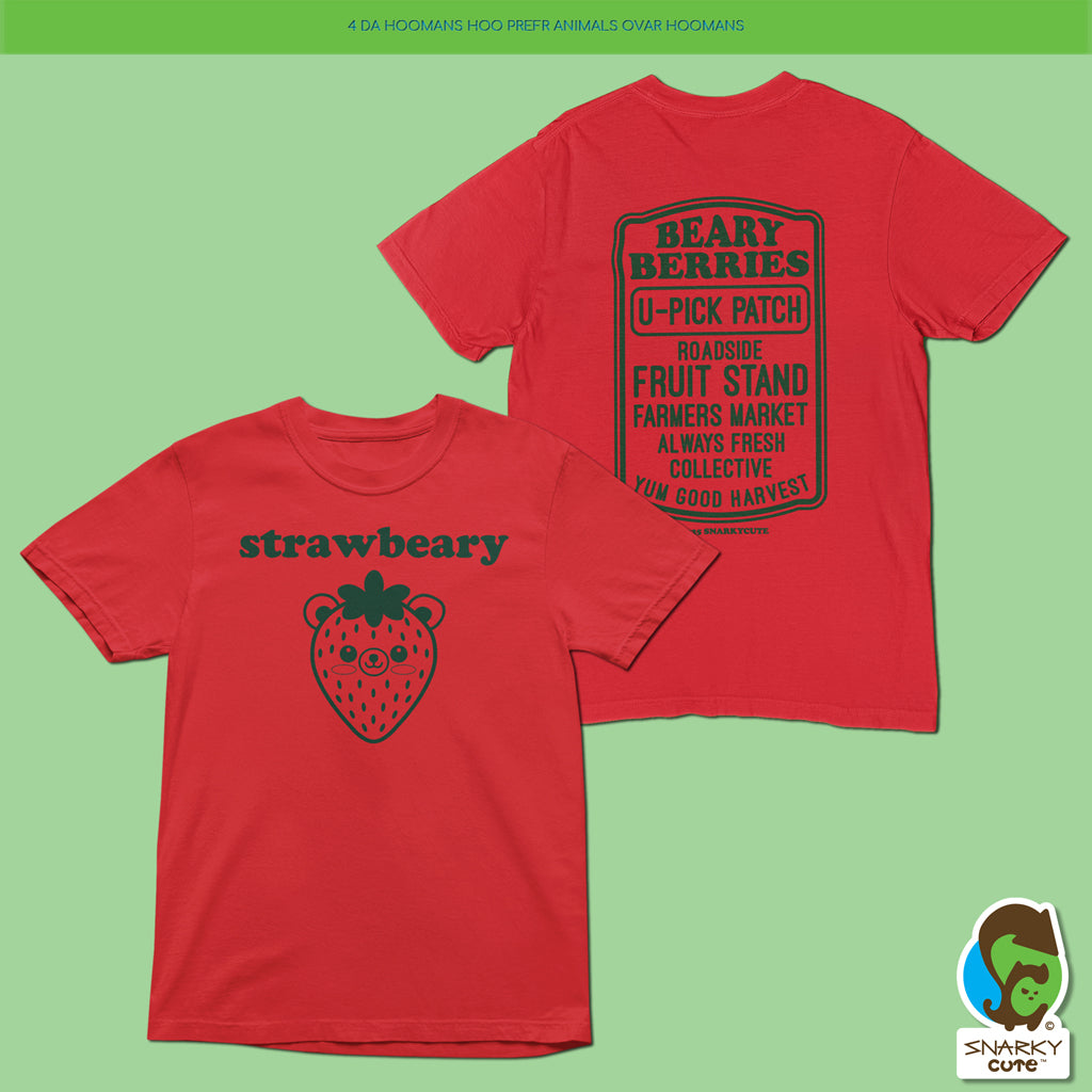 Strawberry Bear Fruit Stand T-Shirt – Comfort Colors Red Tee with Front & Back Print