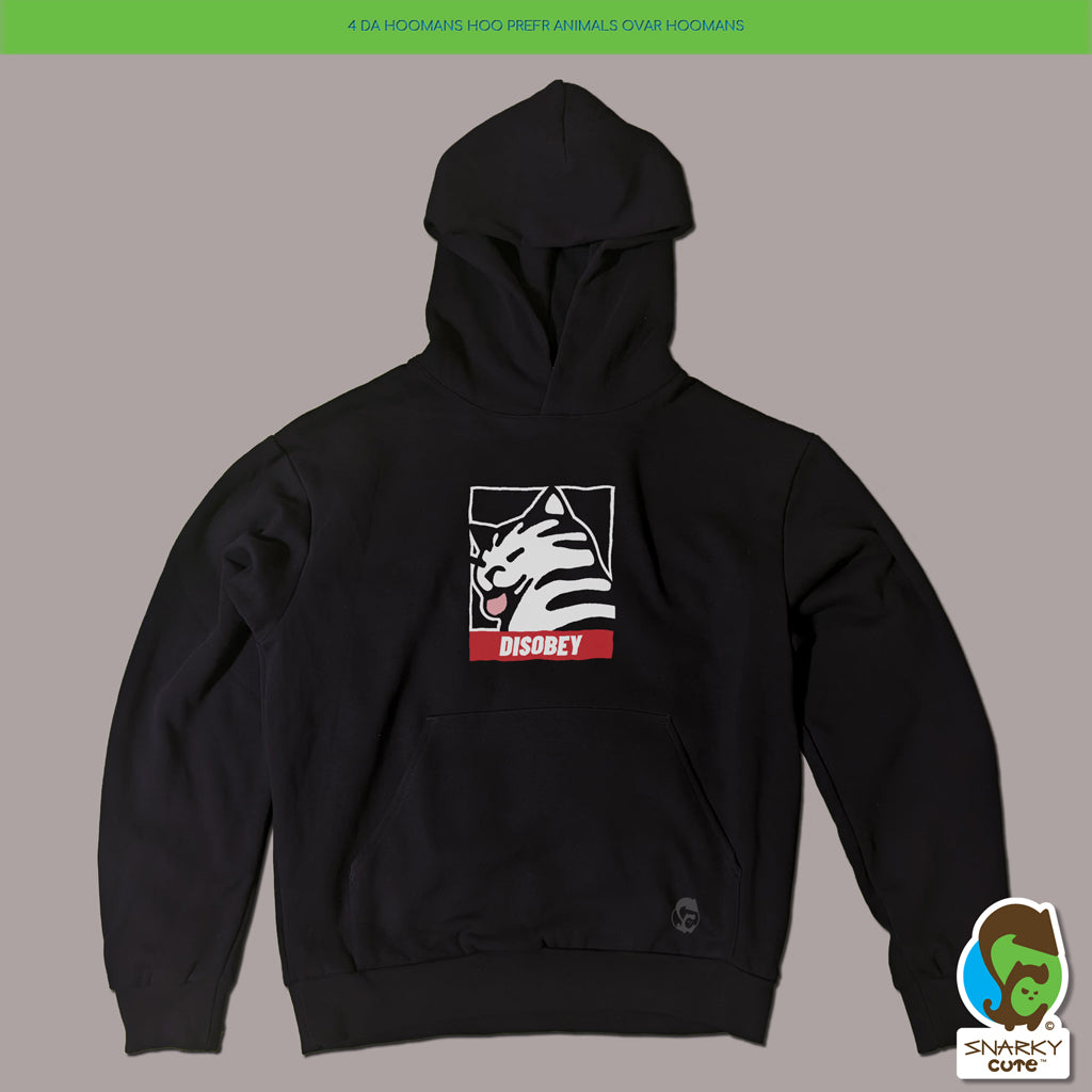 Disobey Cat Shepard Fairey Obey Giant Parody Black Boxy Hoodie